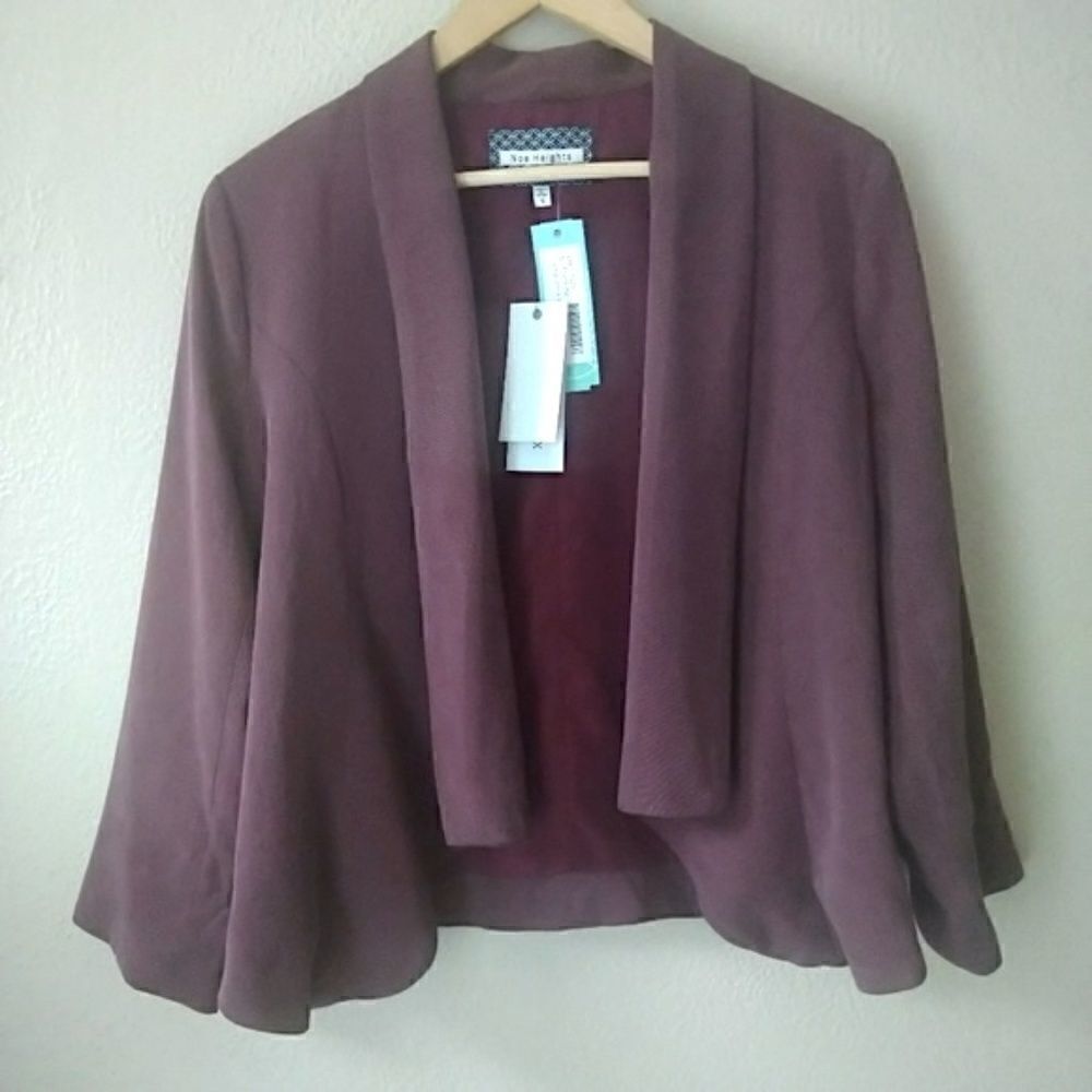 Noe Heights Purple Blazer, NWT Draping Front Burgundy Jacket, Size Small - Picture 1 of 8